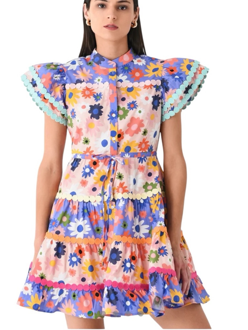 NWT Celia B Women's Kauai Dress Colorful A-Line Tiered Tie Waist Small $325